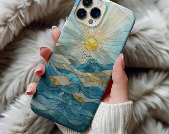 Etui na telefon Sun Rays Waves Stained Glass Ocean Lover Artful Vintage Estetyczne etui Surfer Prezent iPhone 13 14 15 16 Obudowa Wytrzymałe etui na telefon