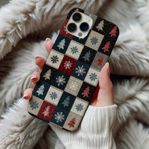 Rustieke kerstquilt MagSafe telefoonhoesje met magneetsluiting voor iPhone 16 15 14 17 Pro Max Galaxy S26 cover, volkskunst kerstboom, winterse sneeuwvlok