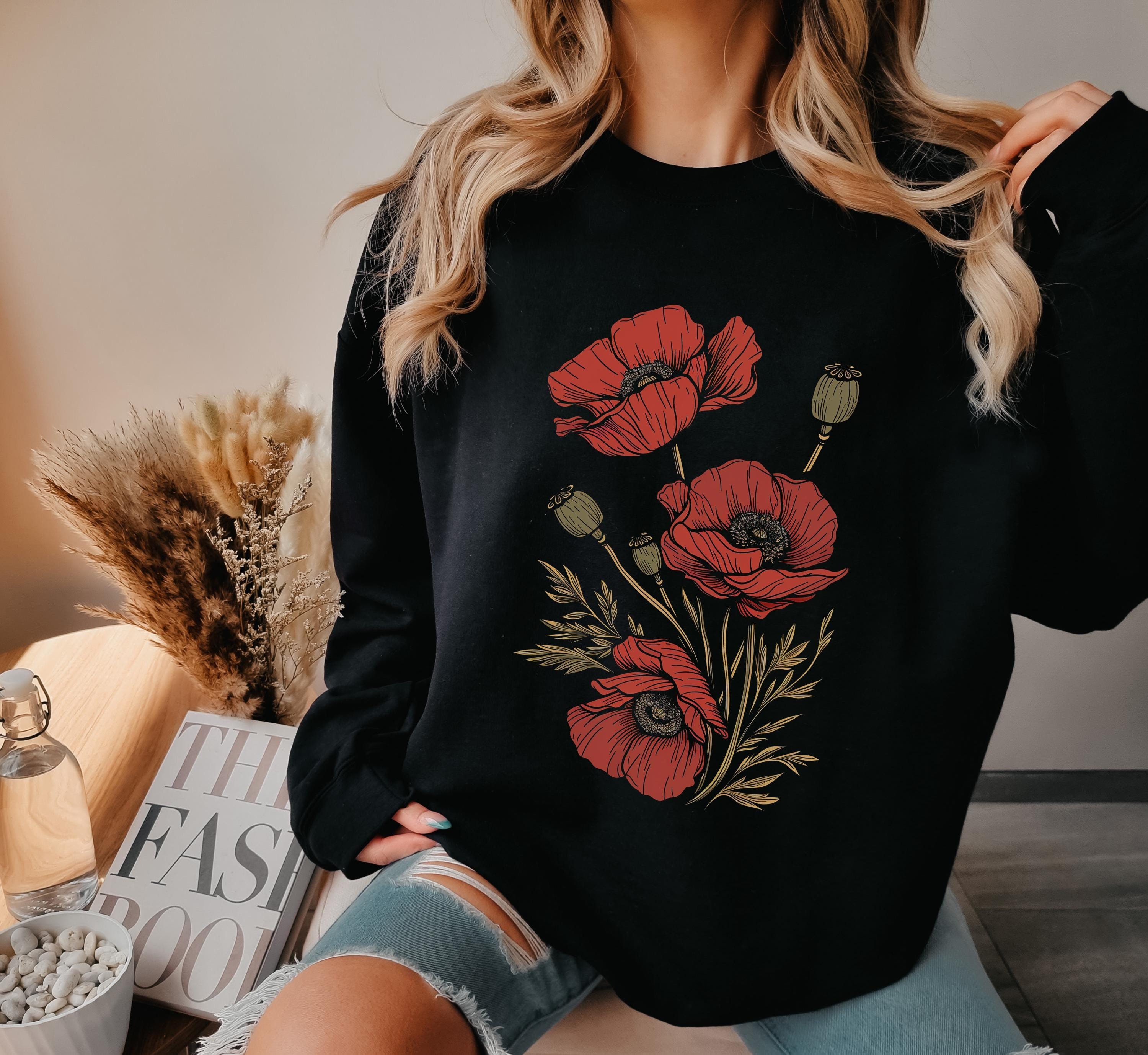 Poppy Crewneck Sweatshirt - Etsy Poppy Crewneck Sweatshirt - Etsy