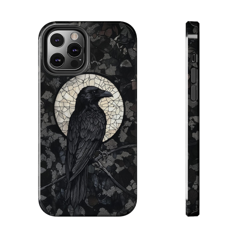 Black Crow Raven Stained Glass Phone Case Moon Celestial Gothic Witchy Goth Gift iPhone 13 14 15 16 17 Pro Max Air Casing Tough Phonecase image 5