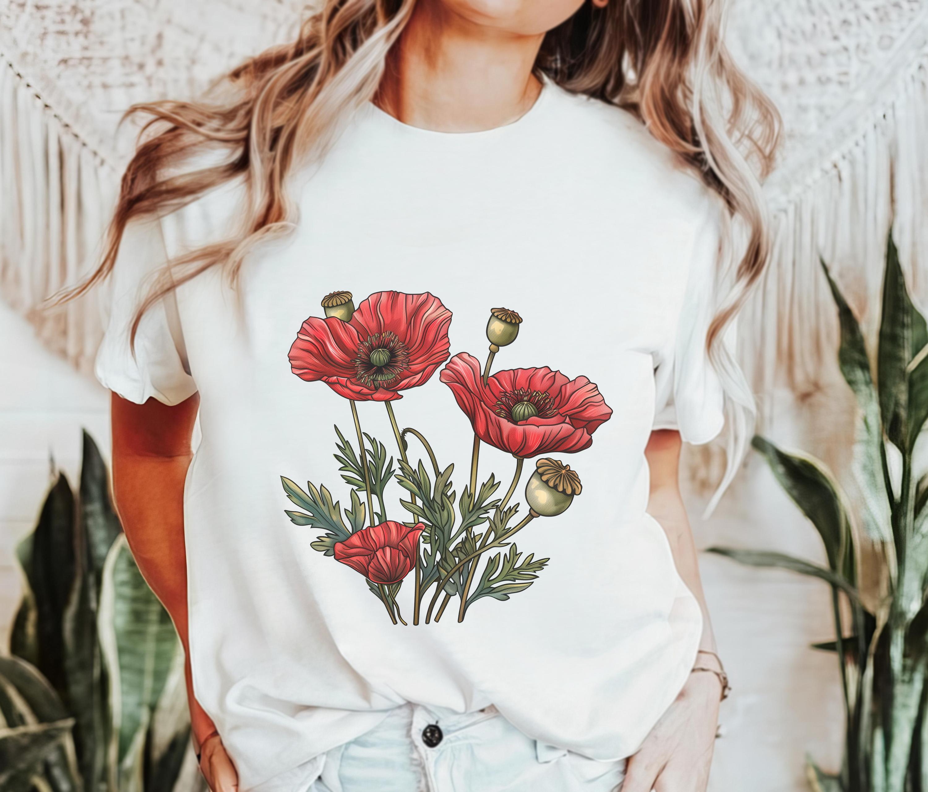 Poppy Flower Shirt Red Poppies Tshirt Vintage Floral Botanical