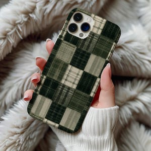 Dark Green Plaid MagSafe Phone Case Patchwork Tartan Cover for iPhone 17 16 15 14 Pro Max Galaxy S26 Rustic Cozy Flannel Print Gift