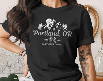 Portland OR Pacific Northwest Unisex T-Shirt, Mountain Axe Skull Graphic