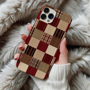 Cozy Plaid MagSafe Phone Case iPhone 17 16 15 14 Pro Max Galaxy S26 Cover Patchwork Tartan Flannel Autumn Aesthetic Rustic Fall Gift