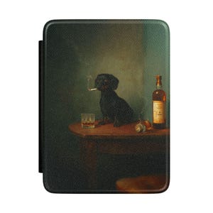 Dachshund Smoking Cigarette Kindle Case Faux Leather Dark Academia Whisky Lover Funny Wiener Dog Kindle Cover