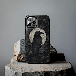 Black Crow Raven Stained Glass Phone Case Moon Celestial Gothic Witchy Goth Gift iPhone 13 14 15 16 17 Pro Max Air Casing Tough Phonecase image 3