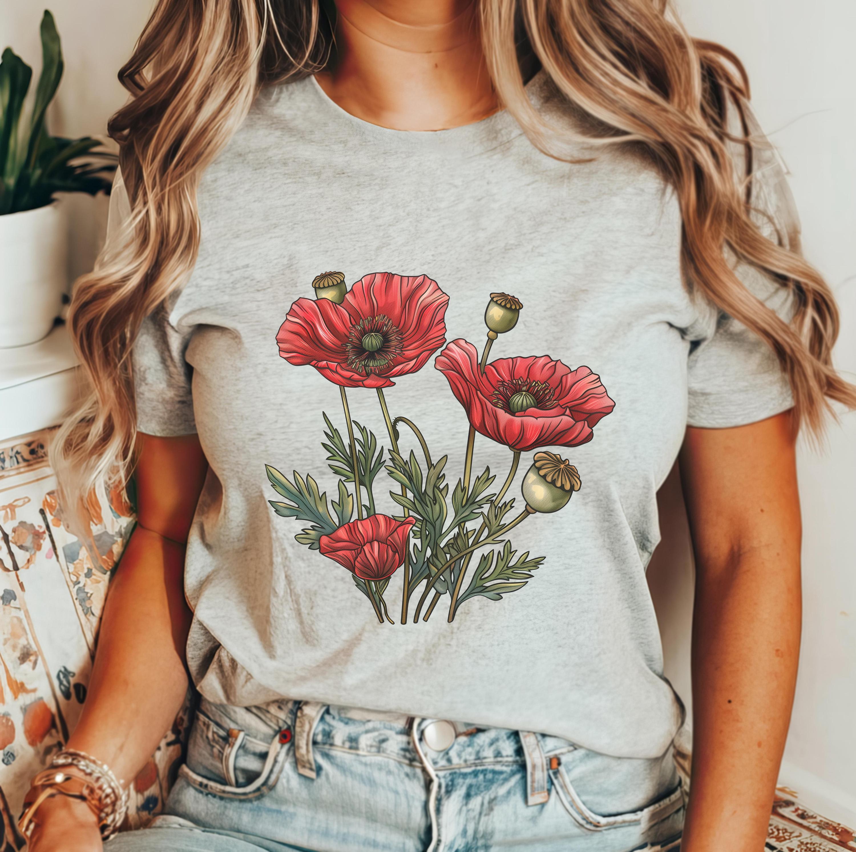 Poppy Flower Shirt Red Poppies Tshirt Vintage Floral Botanical