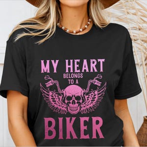 Biker Girl Shirt My Heart Belongs To A Biker Biker Tshirt Vintage Motorcycle Tee Gift T-Shirt
