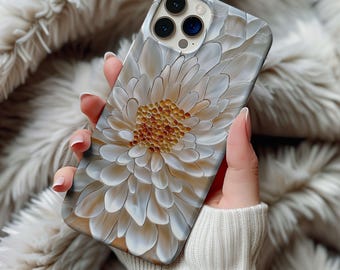 Weiß Chrysantheme Buntglas Handyhülle November Geburt Blume Wildblume Blumen Mosaik Geschenk Iphone 13 14 15 16 Gehäuse Tough Phonecase