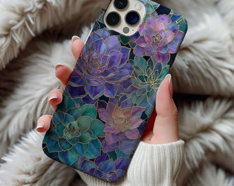 Succulent Stained Glass Phone Case Cactus Wildflower Floral Mosaic Samsung Iphone 13 14 15 16 17 Casing Tough Case