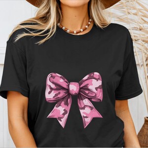 Pink Camo Coquette Bow Shirt Camouflage Pattern Tshirt Cute Trendy Dainty Bow Toile Ribbon Girly Aesthetic Tee Gift Idea T-Shirt