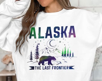 Alaska Bear Aurora Unisex Sweatshirt: Last Frontier Mountain Nature Crewneck Sweater