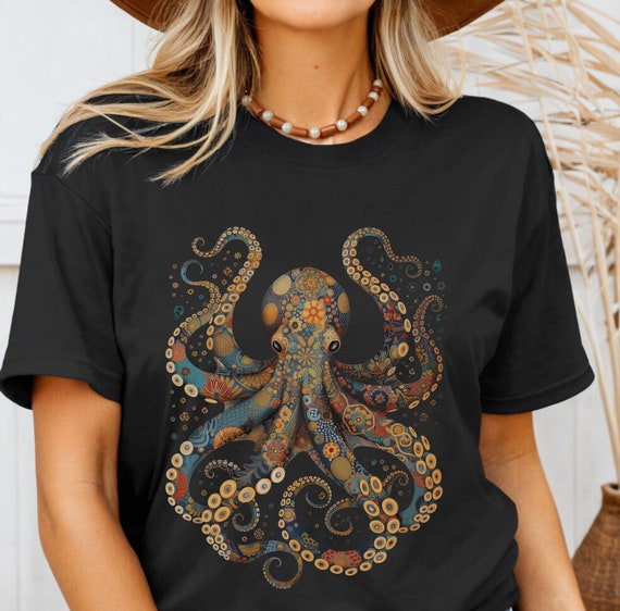 Octopus Shirt Vintage Flower Patterns Floral Octopus T-Shirt Scuba Diving Tee Scuba Diver Ocean Animal Lover Octopus Gifts Tshirt