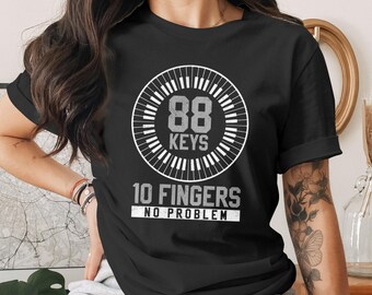 T-shirt 88 toetsen pianotoetsenbord, uniseks T-shirt: muziekinstrument noodlijdende afbeelding