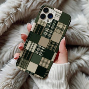 Green Plaid MagSafe Phone Case Magnetic iPhone 14 15 16 17 Pro Max Galaxy S26 Cover Cozy Tartan Patchwork Check Gingham Aesthetic