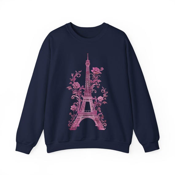 Eiffel Tower Sweater Paris Sweatshirt Pink Roses Floral Eiffel