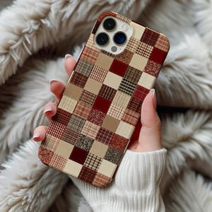 Red Patchwork Quilt MagSafe Phone Case Vintage Plaid Cover iPhone 17 16 15 14 Pro Max Rustic Farmhouse Aesthetic Galaxy S26 Case Gift for