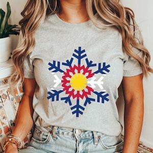 Colorado Flag Shirt Snow Flake Winter Sports Rocky Mountains Tshirt Vintage Colorado Gifts Ski Souvenir Colorado Pride T-Shirt