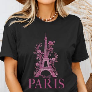Paris Shirt Pink Eiffel Tower Floral Artwork Paris France T-Shirt Vintage Paris Souvenir Paris Gift Idea Tshirt