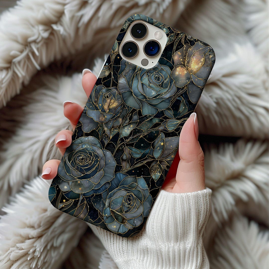 Stained Glass Black Roses Phone Case Artful Trendy Goth Vintage Flowers ...
