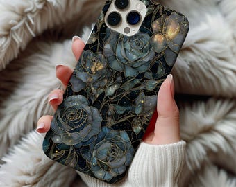 Stained Glass Black Roses Phone Case Artful Trendy Goth Vintage Flowers Floral Goth Gift Samsung Galaxy Iphone 13 14 15 16 17 Tough Case