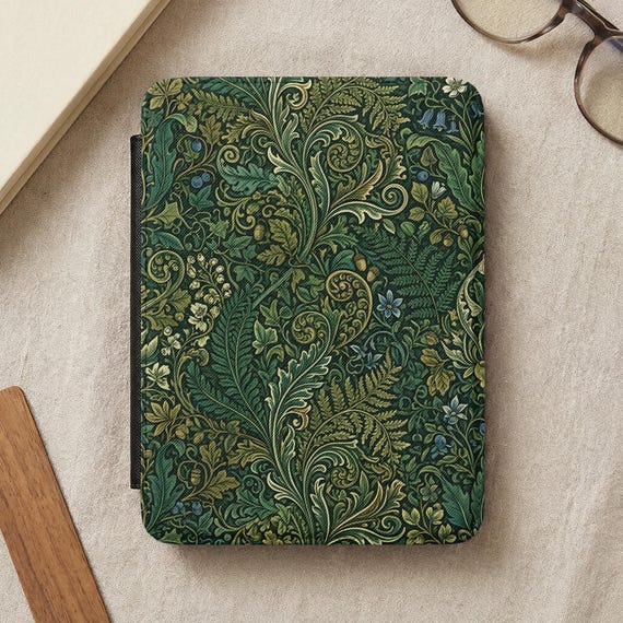 Kindle Paperwhite Case, William Morris Inspired Forest Green