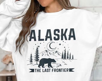 Alaska Unisex Crewneck Sweatshirt: Bear Mountain Wilderness Last Frontier Moon Stars
