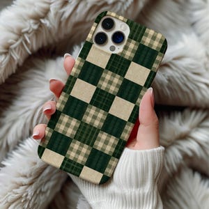 Funda para teléfono MagSafe de cuadros verdes, funda vintage de patchwork a cuadros para iPhone 16 15 14 17 Pro Max, funda magnética para Galaxy S26.