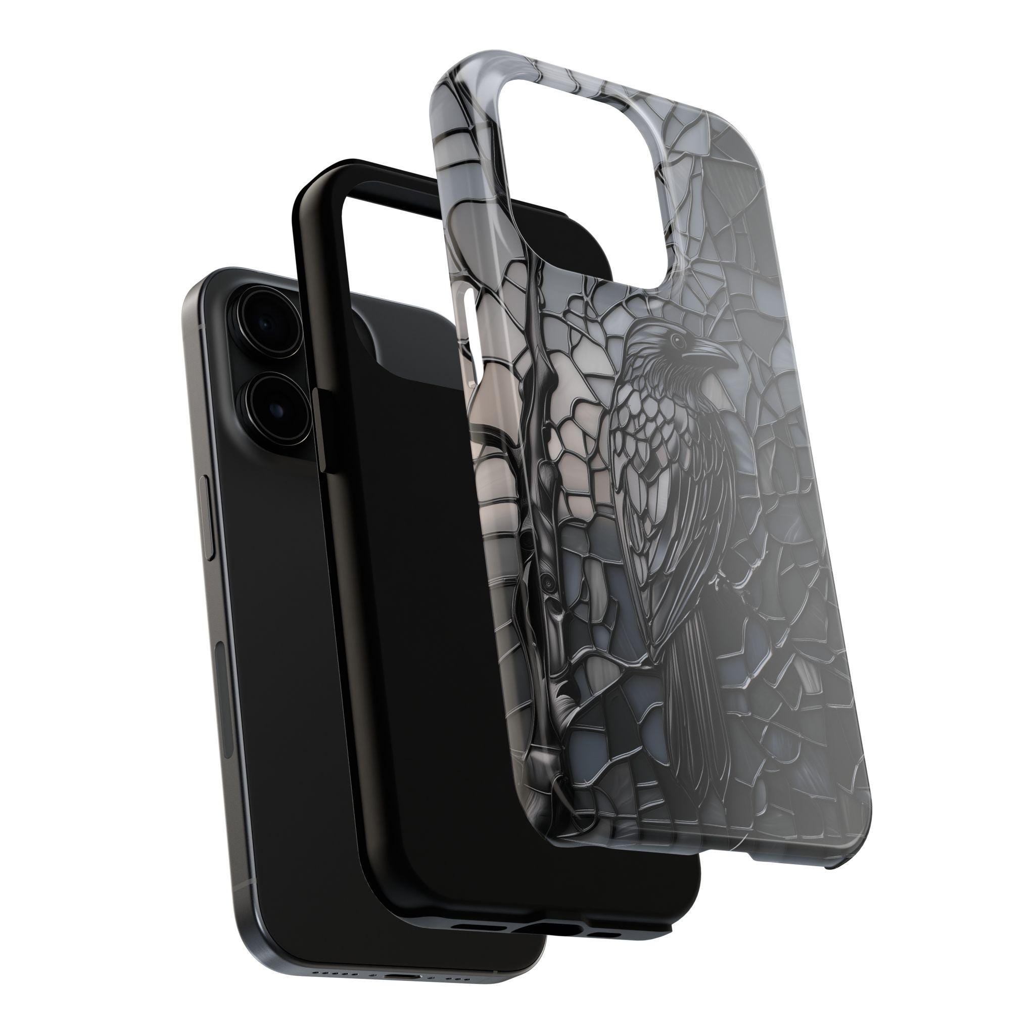 Black Crow Raven Stained Glass Phone Case Artful Aesthetic Moon