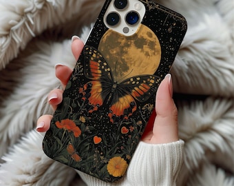 Butterfly Phone Case Full Moon Celestial Occult Witchy Gothic Artdeco Wildflower Gift Idea Iphone 12 13 14 15 16 Pro Tough Phone Cases