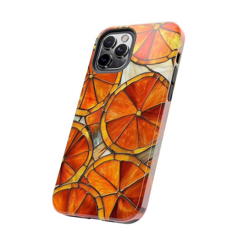 Geschnitten Orange Glasmalerei Telefonhülle Kunstvolle ästhetische Zitrusfrucht-Muster Hülle Geschenk iPhone 13 14 15 16 17 Pro Max Gehäuse Tough Phonecase Bild 5