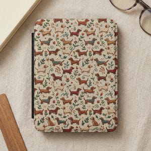 Dachshund Kindle Paperwhite Case Printed Ereader Cover | Faux Embroidered Dog Design for Book Lovers | Cozy Weenie Dog Gift