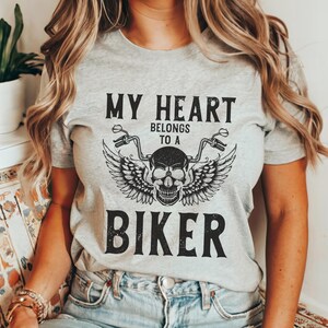 Biker Girl Shirt My Heart Belongs To A Biker Biker Tshirt Vintage Motorcycle Tee Gift T-Shirt