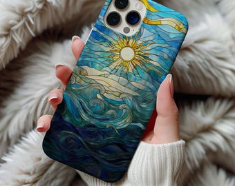 Etui na telefon Sun Rays Waves Stained Glass Ocean Lover Artful Vintage Estetyczne etui Surfer Prezent iPhone 13 14 15 16 Obudowa Wytrzymałe etui na telefon