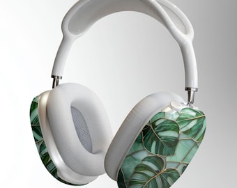 Monstera Leaves Airpods Max Case Dark Green Houseplants Plant Lover Mosaic Stained Glass Effect Gift Idea Apple AirPods Max Shell Case Cover