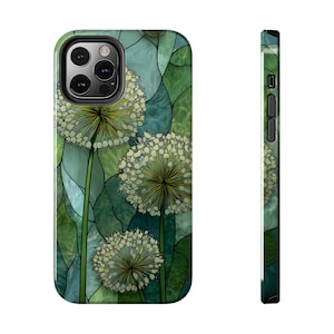 Maskrosblomma målat glas mobilskal salviagrönt allium blommig vildblomma mosaik Samsung S25 iPhone 13 14 15 16 Pro Max Air mobilskal