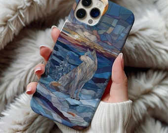 Arctic Wolf Stained Glass Phone Case Winter Season Animal Case Gift Iphone 13 14 15 16 17 Pro Max Air Samsung Galaxy S25 Tough Phonecase