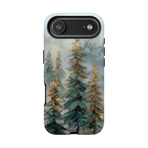 Snowy Pine Trees Stained Glass Phone Case (iPhone, Samsung) Dual Layer Protection