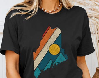 Maine Shirt Vintage Retro State Map Mountains Maine Pine Tree State Tshirt Maine Pride Shirt Maine Souvenirs Maine Gifts T-Shirt