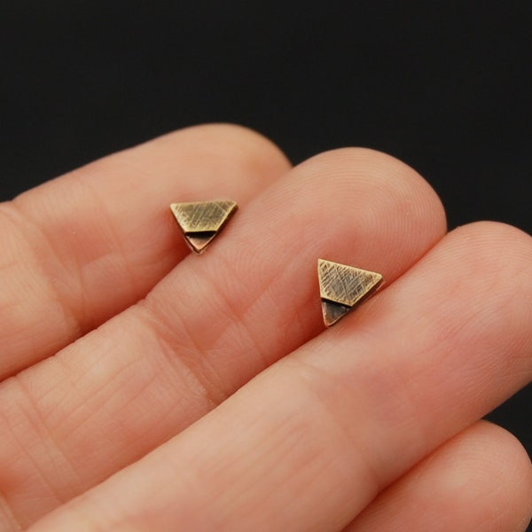 Copper Brass and Sterling Silver Tiny Triangle Minimalist Mixed Metal Stud Earrings