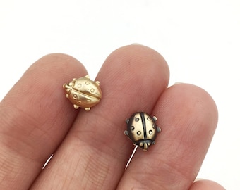 Tiny Brass Ladybug Insect Pin—Available in Bright Gold and Antiqued Gold Finish.  Great as a Scatter Pin, Lapel Pin or Tie Tack!