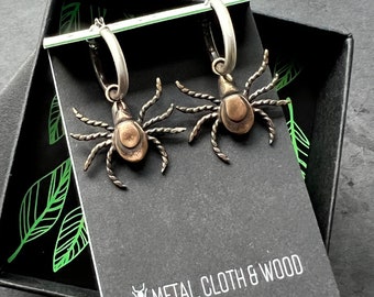 Handmade Bronze and/or Sterling Silver Tick Hoop Earrings for Nature Lovers and Scientists Alike — Comfortable, Unique, and yes, BEAUTIFUL!