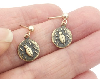 Beetle Coin Earrings, Insect Earrings, Bug Earrings, Insect Jewelry, Beetle Jewelry, Beetle Jewellery, Beetle Charm, Beetle Earrings