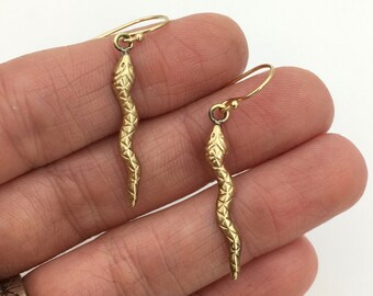 Brass and Gold Snake Earrings, Snake Earrings, Snake Jewelry, Snake Charm, Statement Earrings, Serpent Earrings, Animal Earrings