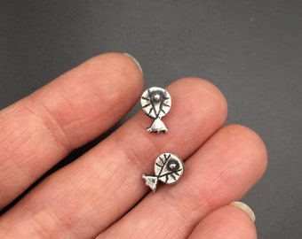 Tiny Sterling Silver Primitive Geometric Stud Earrings — Hand Carved Design Made in Certified Green 925 Sterling Silver