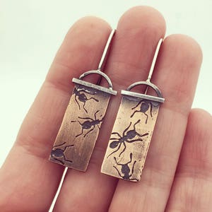 Ant Earrings in Copper & Sterling Silver, Handmade Insect Jewelry, Ant Jewelry, Bug Jewelry, Insect Earrings, Bug Earrings, Entomology Gift