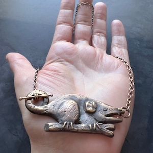 Bronze Opossum Necklace – Handmade Animal Pendant, Wildlife Jewelry, Recycled Bronze, Nature Lover Gift, Statement Jewelry