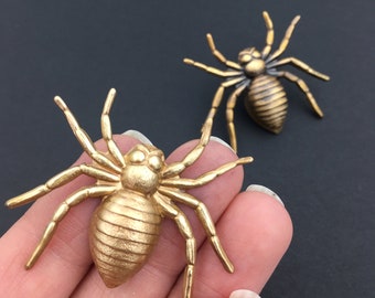 Brass Spider Pin, Gothic Halloween Brooch, Insect Jewelry