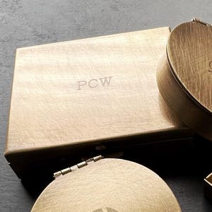 Rectangular 2.13" x 1.75" Brass Pill or Trinket Box with Custom Engraving  — Perfect Pillbox for Purse or Tote!