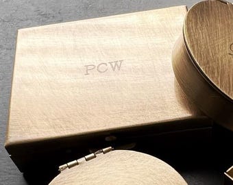 Rectangular 2.13" x 1.75" Brass Pill or Trinket Box with Custom Engraving  — Perfect Pillbox for Purse or Tote!